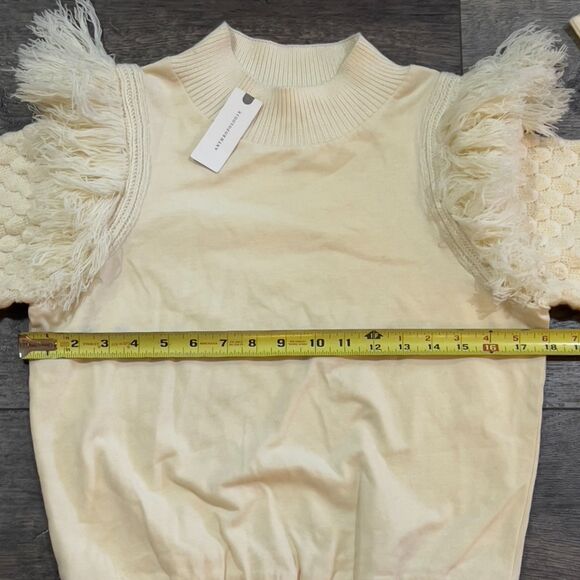 NWT Anthropologie Dolan Fringed Sweater Fringe Knit Ivory Pullover Textured XS - Picture 7 of 9